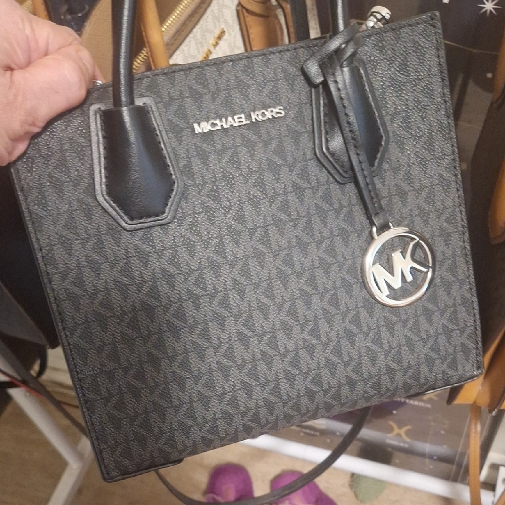 Michael Kors Black Satchel with Signature Monogram